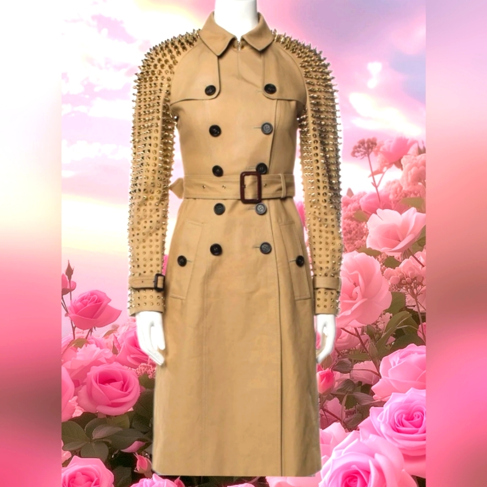 BURBERRY prorsum S 38IT 2 4 spikes studded Silver hardware khaki gabardine Italy - Picture 4 of 9